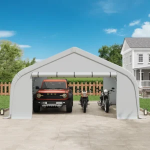 20 Ft. W X 20 Ft. D Arc-shaped Fabric Outdoor Carport, Portable Car Canopy Tent